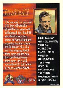 1996 Select AFL Hall of Fame #60 Len Fitzgerald Back